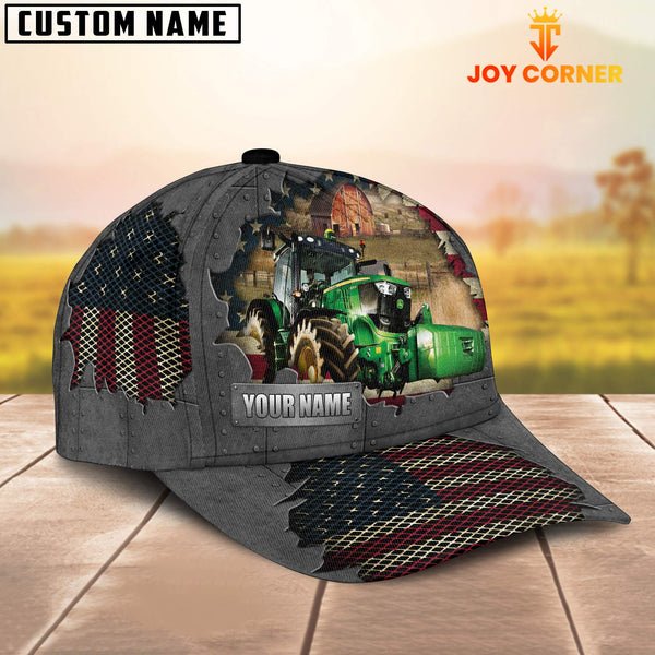 Joycorners Farm Tractor Customized Name US Flag Net Cap