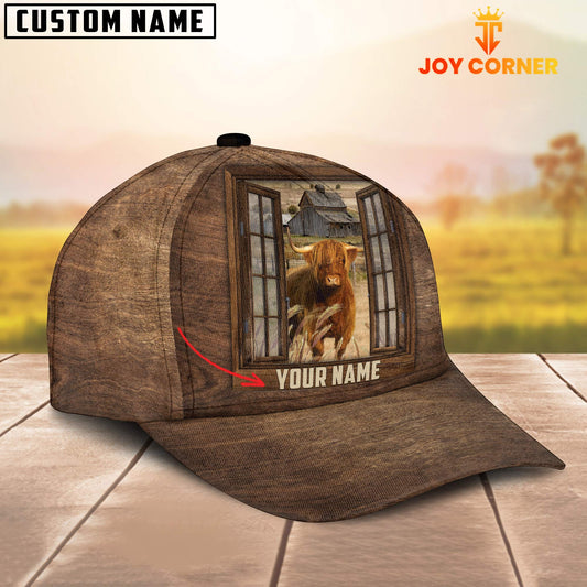 Joycorners Custom Name Highland Cattle Window Brown Cap