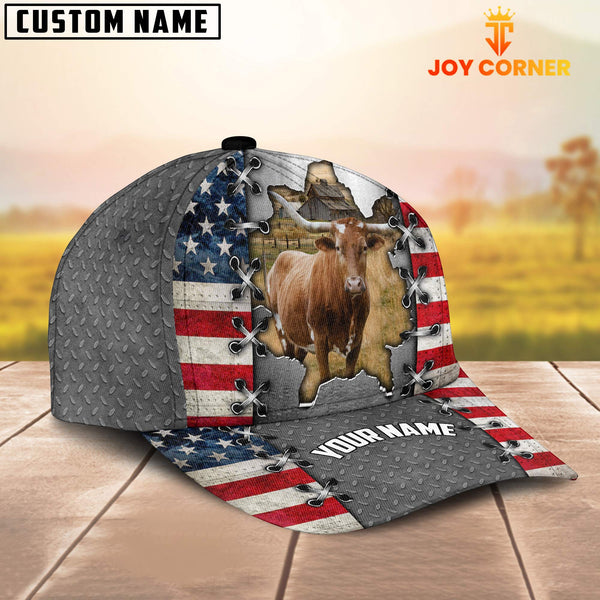 Joycorners Texas Longhorn Customized Name US Flag Cap