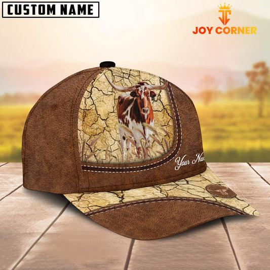 Joycorners Custom Name Texas Longhorn Leather Pattern Brown Cap