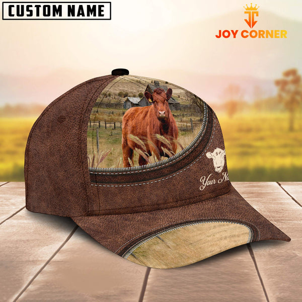 Joycorners Red Angus On The Farm Customized Name Leather Pattern Cap
