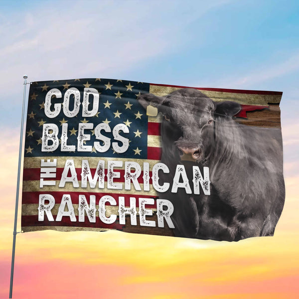Joycorners God Bless The American Rancher Black Angus Flag