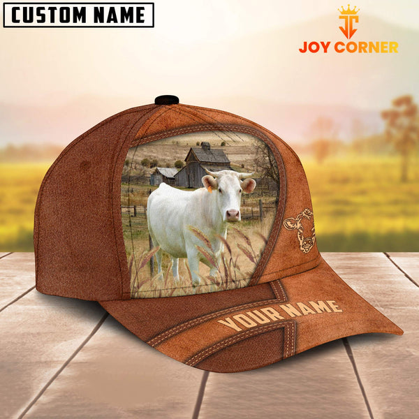 Joycorners Charolais Customized Name Brown Leather Pattern Cap