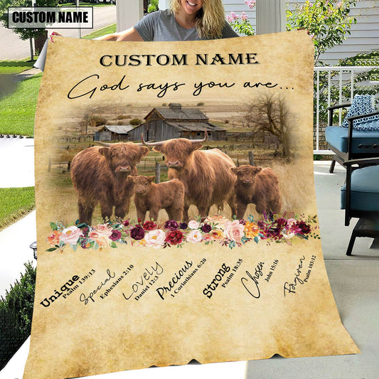 God Says You Are - Joycorners Personalized Name Highland Blanket