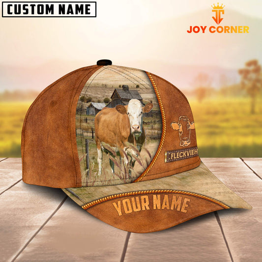 Joycorners Custom Name Fleckvieh Leather Pattern Cap