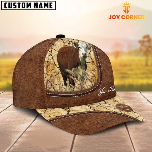 Joycorners Custom Name Hereford Leather Pattern Brown Cap