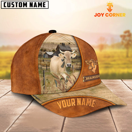 Joycorners Custom Name Braunvieh Leather Pattern Cap