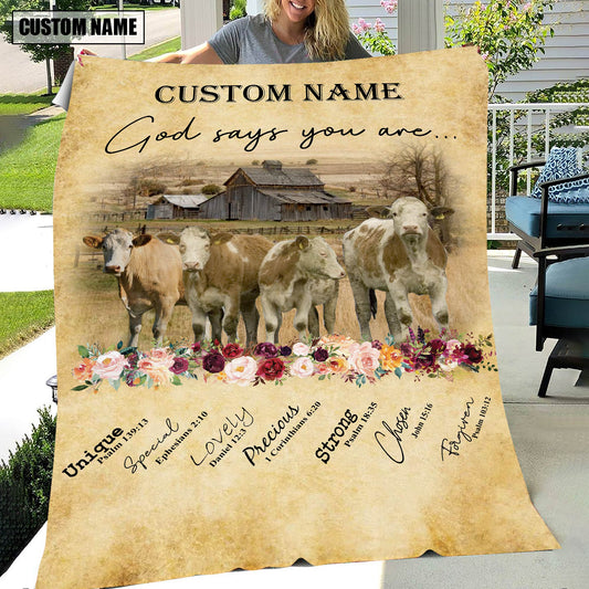 God Says You Are - Joycorners Personalized Name Fleckvieh Blanket