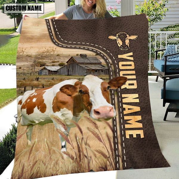 Joycorners Personalized Name Red Holstein Leather Pattern Blanket
