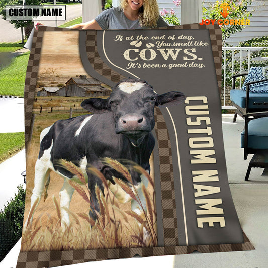 Joycorners Personalized Name Holstein A Good Day Blanket