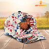 Joycorners Red Angus American Flag Flowers Pattern Cap