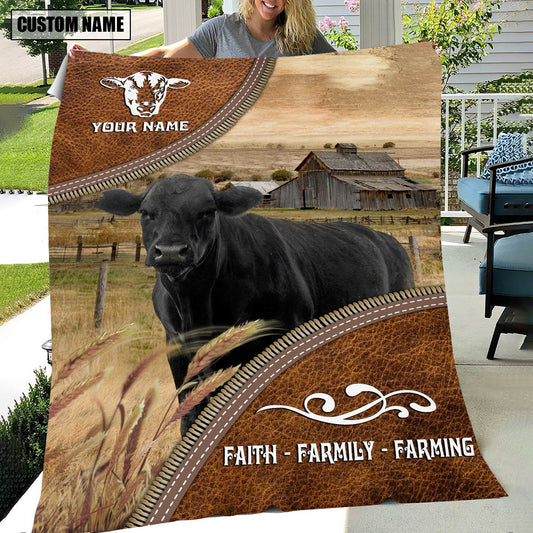 Joycorners Personalized Name Black Angus Faith Family Farming Blanket