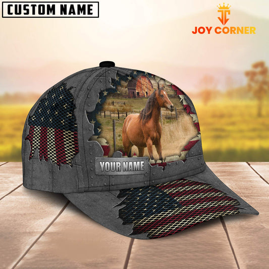 Joycorners Horse Customized Name US Flag Net Cap