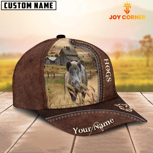 Joycorners Hogs Customized Name Leather Pattern Cap