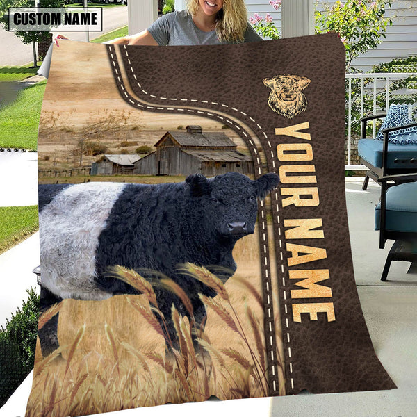 Joycorners Personalized Name Belted Galloway Leather Pattern Blanket