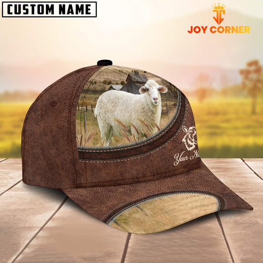Joycorners Sheep On The Farm Customized Name Leather Pattern Cap