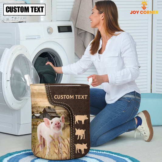 Joycorners Pig Custom Name Leather Pattern Laundry Basket