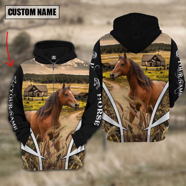 Joycorners Horse Custom Name Wheat Farm Hoodie