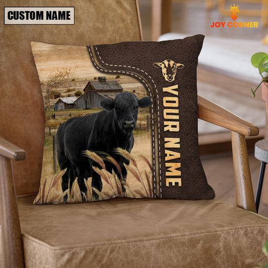 Joycorners Black Angus Custom Name Leather Pattern Pillow Case