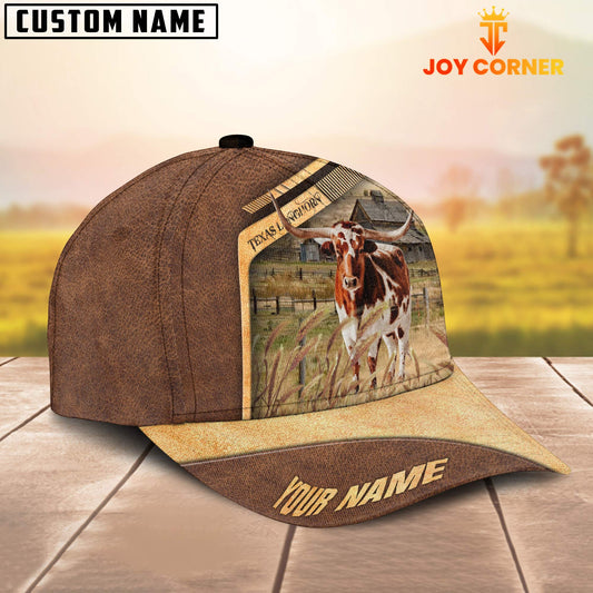 Joycorners Texas Longhorn Cattle Customized Name Brown Farm Cap