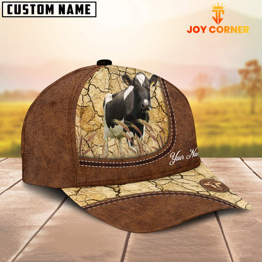 Joycorners Custom Name Holstein Leather Pattern Brown Cap