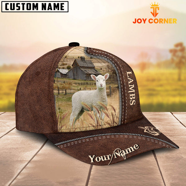 Joycorners Lambs Customized Name Leather Pattern Cap