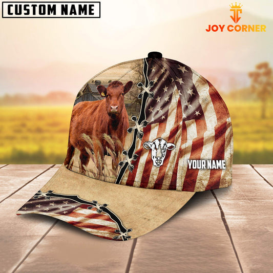 Joycorners Red Angus American Flag Custom Name Retro Cap