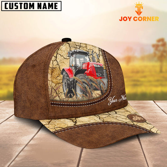 Joycorners Custom Name Red Tractor Leather Pattern Brown Cap