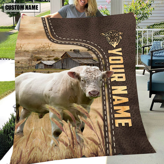 Joycorners Personalized Name Charolais Bull Leather Pattern Blanket