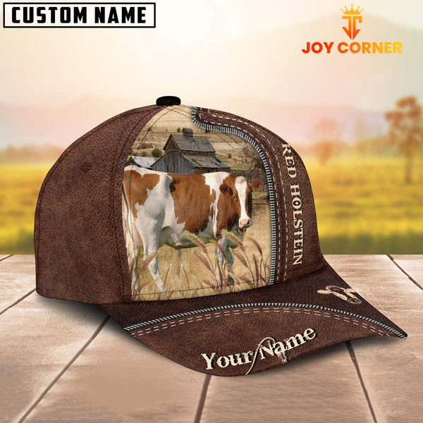 Joycorners Red Holstein Customized Name Leather Pattern Cap