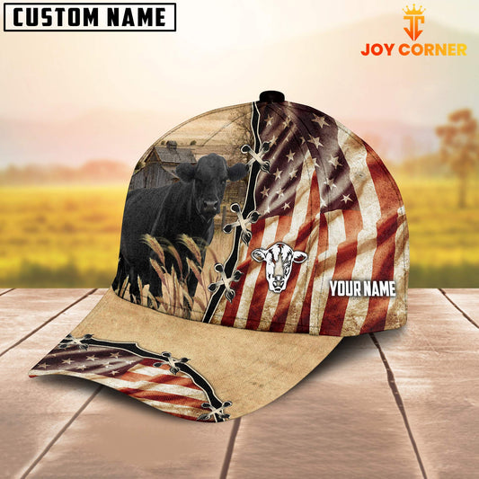 Joycorners Black Angus American Flag Custom Name Retro Cap