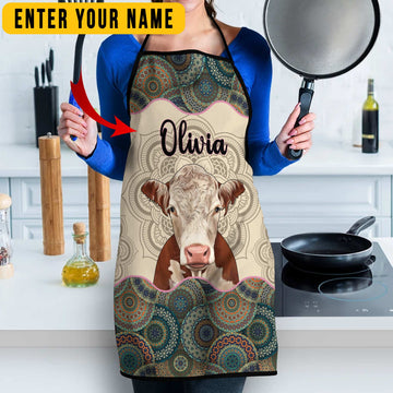 Joycorners Custom Name Mandala Pattern Hereford All Over Printed 3D Apron