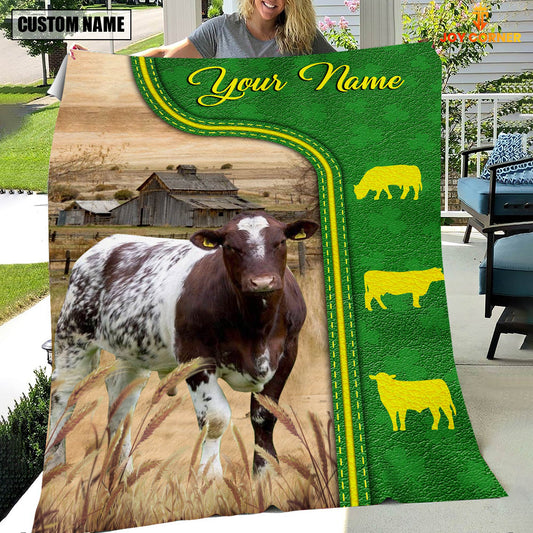 Joycorners Shorthorn Green Farming Blanket Custom Name