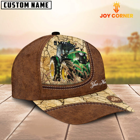 Joycorners Custom Name Tractor Leather Pattern Brown Cap