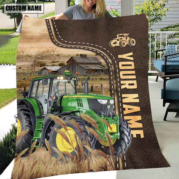 Joycorners Personalized Name Farm Tractors Leather Pattern Blanket