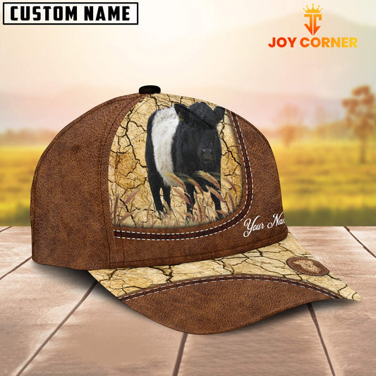 Joycorners Custom Name Belted Galloway Leather Pattern Brown Cap