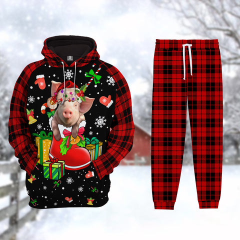 Joycorner Pig Christmas Pattern Hoodie & Sweatpants Set