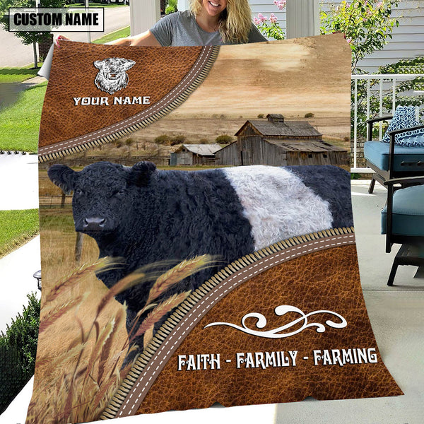 Joycorners Personalized Name Belted Galloway Faith Family Farming Blanket
