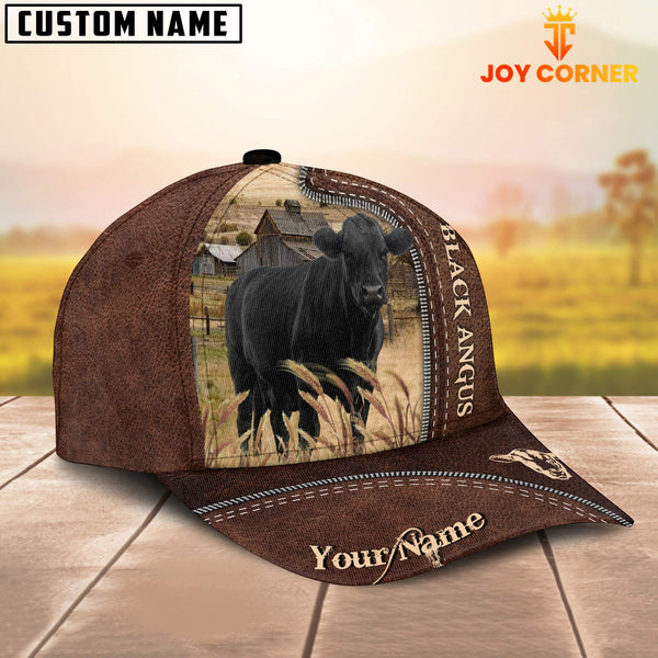 Joycorners Black Angus Customized Name Leather Pattern Cap