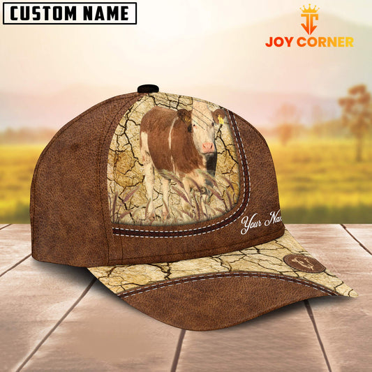 Joycorners Custom Name Simmental Leather Pattern Brown Cap