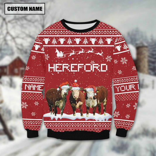 Joycorners Hereford Custom Name Happy Xmas Sweater