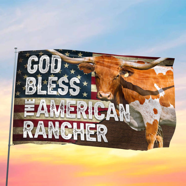 Joycorners God Bless The American Rancher TX-Longhorn Flag