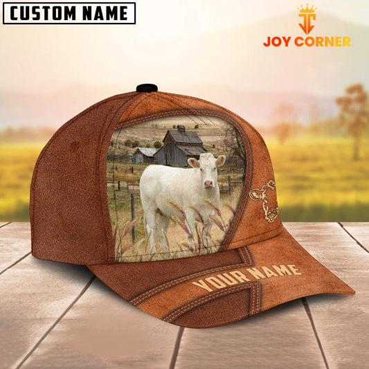 Joycorners Charolais No Horn Customized Name Brown Leather Pattern Cap