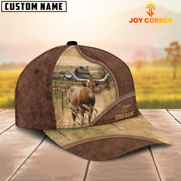 Joycorners Texas Longhorn Zipper Leather Pattern Customized Name Cap