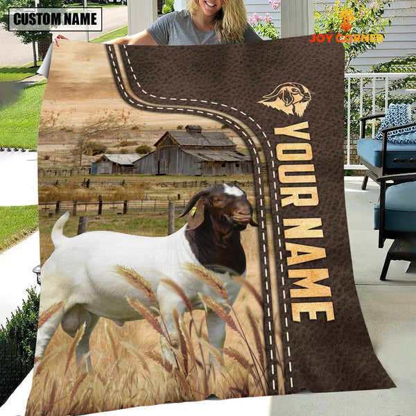 Joycorners Personalized Name Boer Goats Leather Pattern Blanket
