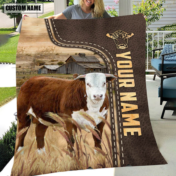 Joycorners Personalized Name Horn Hereford Leather Pattern Blanket