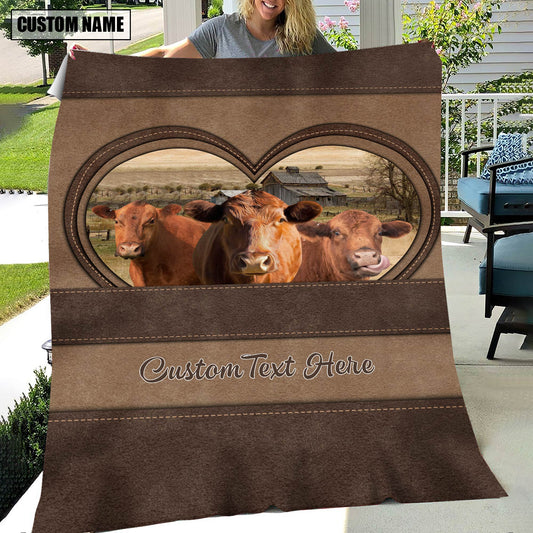 Joycorners Red Angus In Heart Personalized Name Blanket