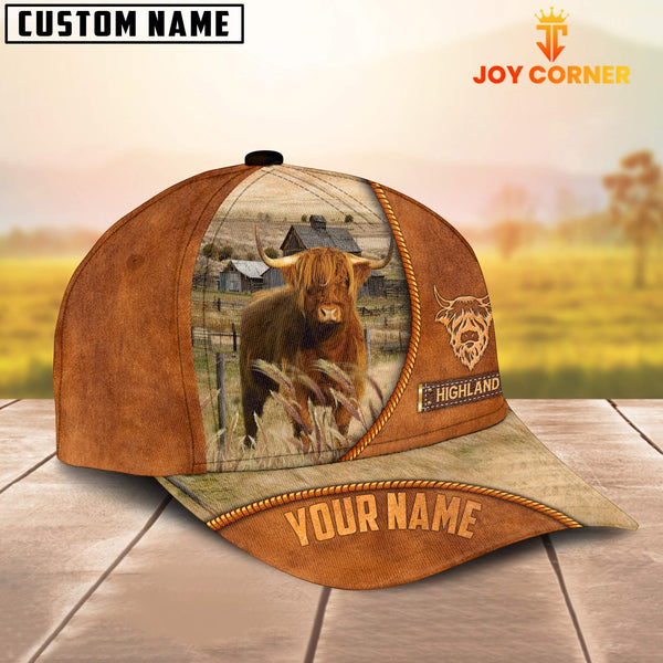 Joycorners Custom Name Highland Cattle Leather Pattern Cap TT1