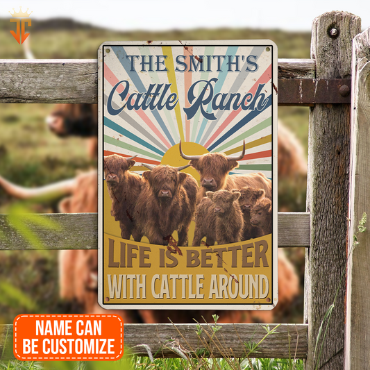 Joycorners Personalized Highland Life is better with cattle around All Printed 3D Metal Sign