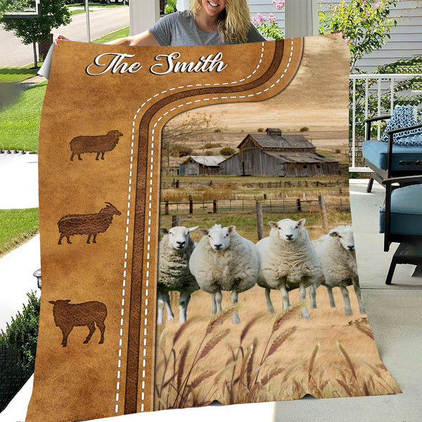 Joycorners Personalized Sheep Cattle In Field Farmhouse Blanket